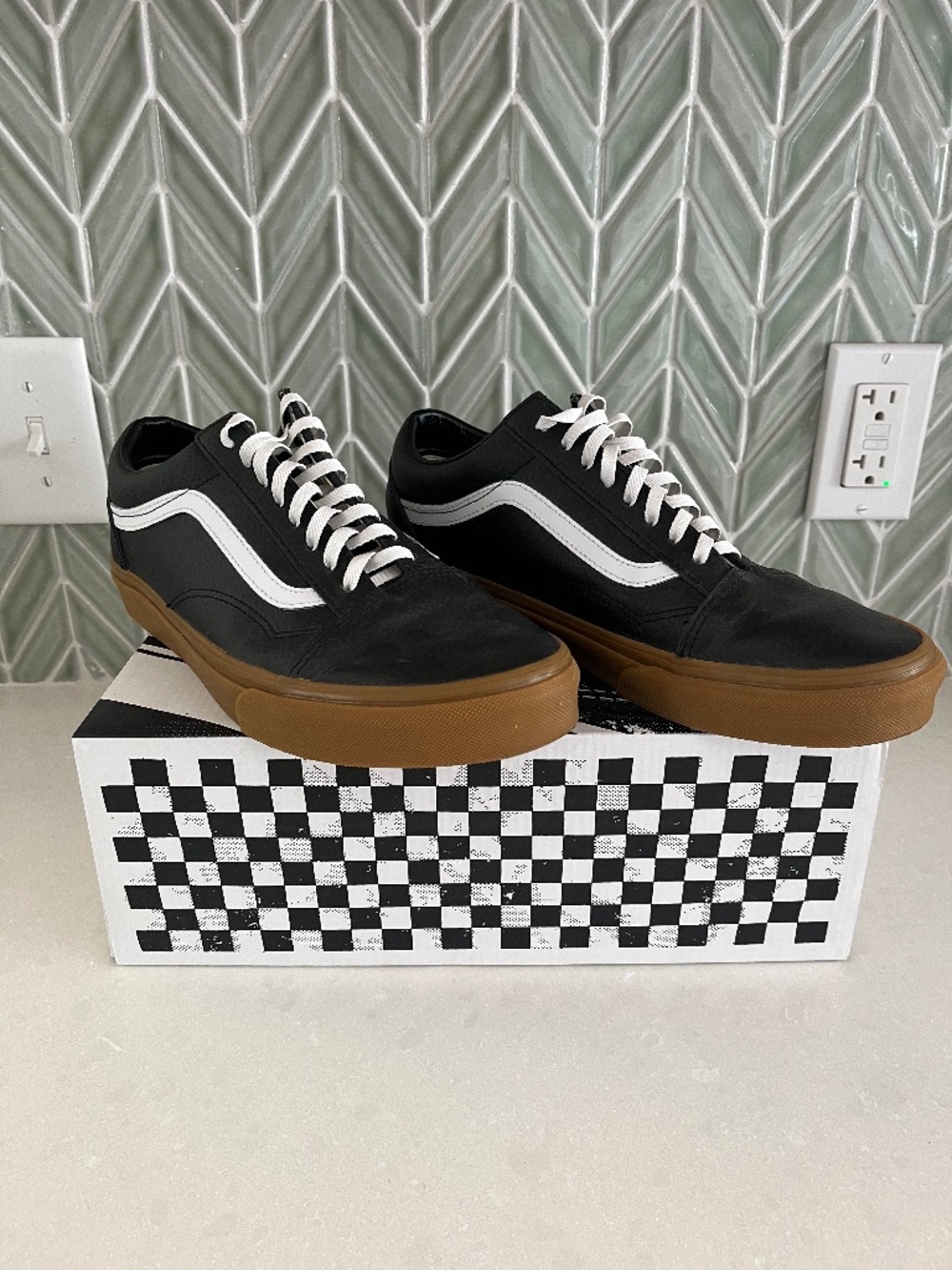 Leather Vans Old Skool Shoes Custom Gum Sole Size 10.5M/12W